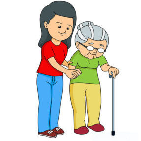 woman helping elderly lady to walk clipart